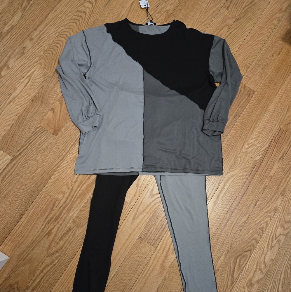Fashion Nova No Drama Colorblock Legging Set - Black and Gray